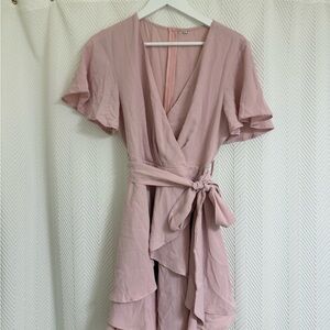 Flutter Sleeve Wrap Dress in Dusty Pink
